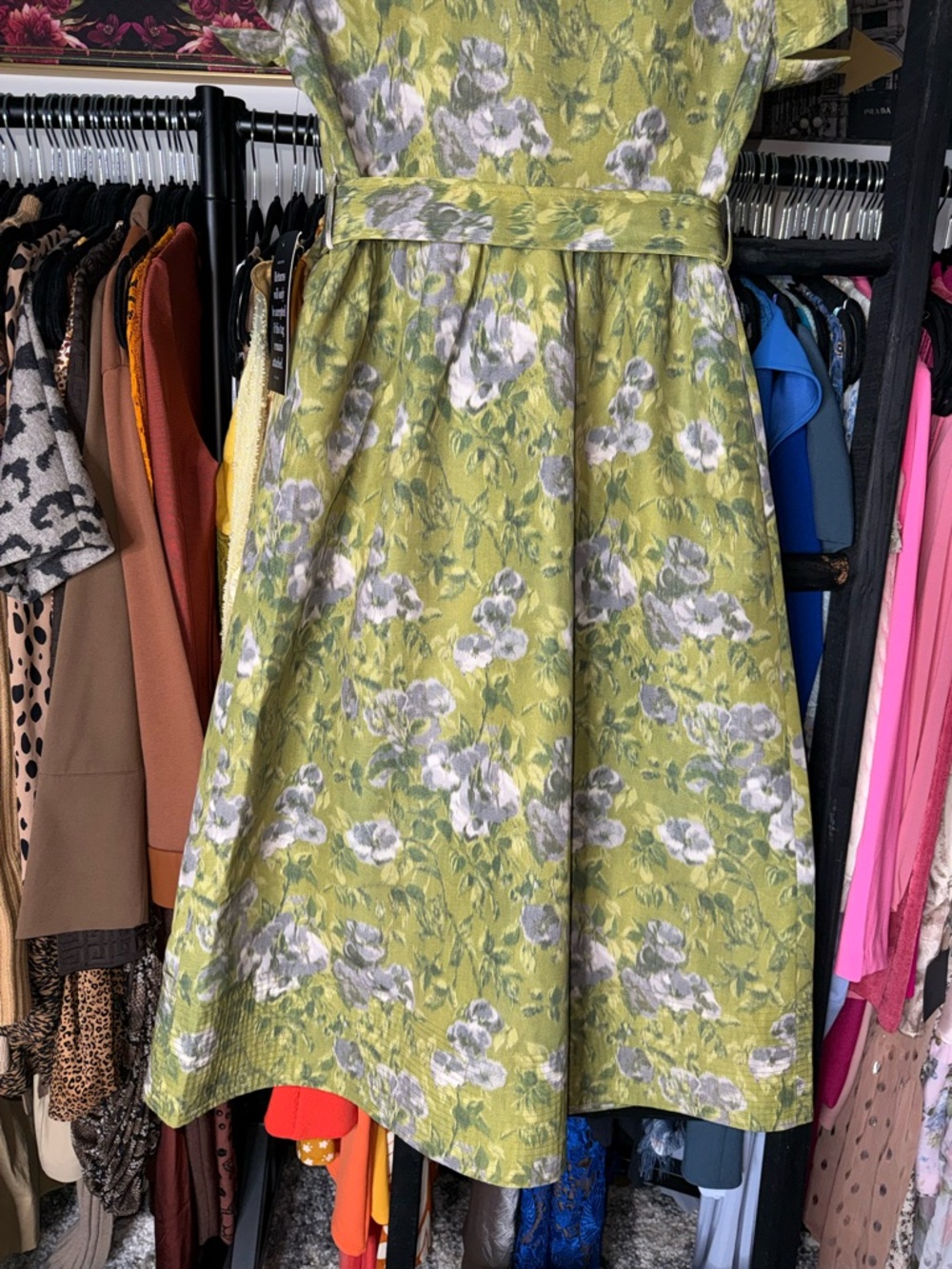 Tuckernuck Chloe Muted Meadows Green Gardens Midi Dress Belted Floral Large New - Picture 10 of 14
